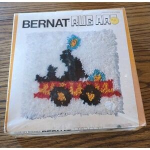 Vintage New BERNAT‎ RUG ART KIT Seal Car 12 X 12" Rug Art